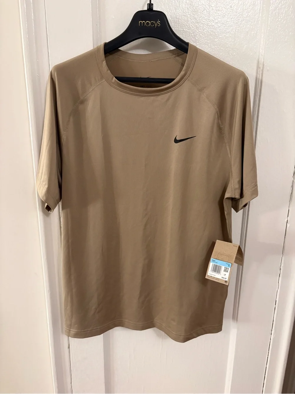 Nike Short Sleeve Performance Tee in Tan with Black Swoosh